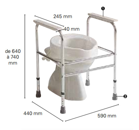 Cadre de toilette Invacare Adeo avec dimensions