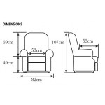 Dimensions du fauteuil releveur électrique Confort plus 1 moteur