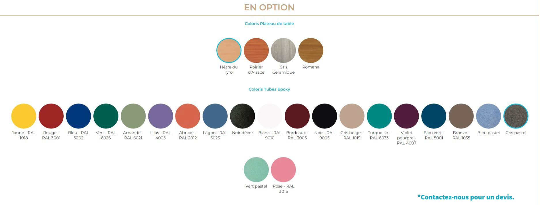 Coloris disponible pour table de nuit Kalisto