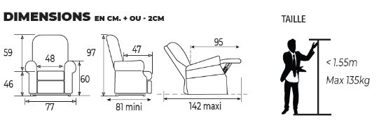 Dimensions du fauteuil releveur Confort Plus Mini 1 moteur