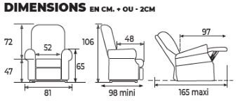 Dimensions du fauteuil releveur électrique Confort Classic 1 moteur