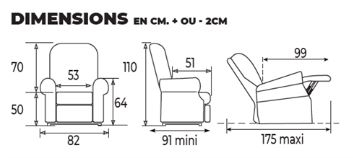 Dimensions du fauteuil releveur électrique Confort Plus 1 moteur