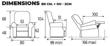 Dimensions du fauteuil releveur Confort Premium 1 moteur
